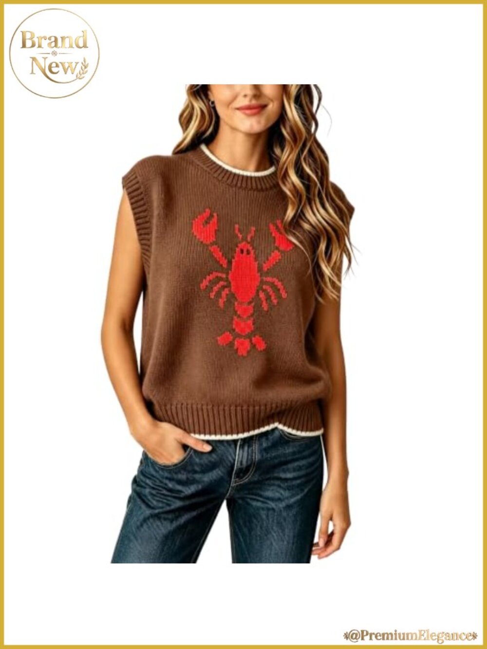 Lobster Sweater Vest Women Sleeveless Knit Pullover Lightweight